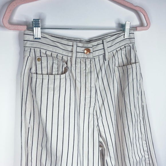 Manoush Striped Pants Cream Black High Rise Flare Leg Neutral Pinstripe Size 2 - Picture 4 of 12